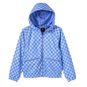 Art Glass Checkered Blue Purple Zip Up Raincoat-Windbraker Lined Pockets Size XL